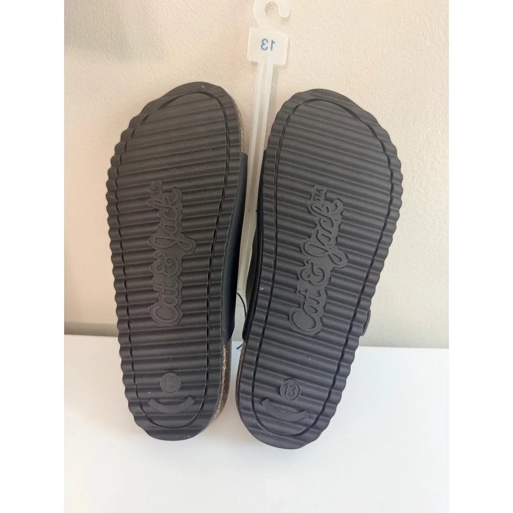 Cat & Jack‎ Sandals Kids Size 13 Black Double Buckle Footbed Slides NWT